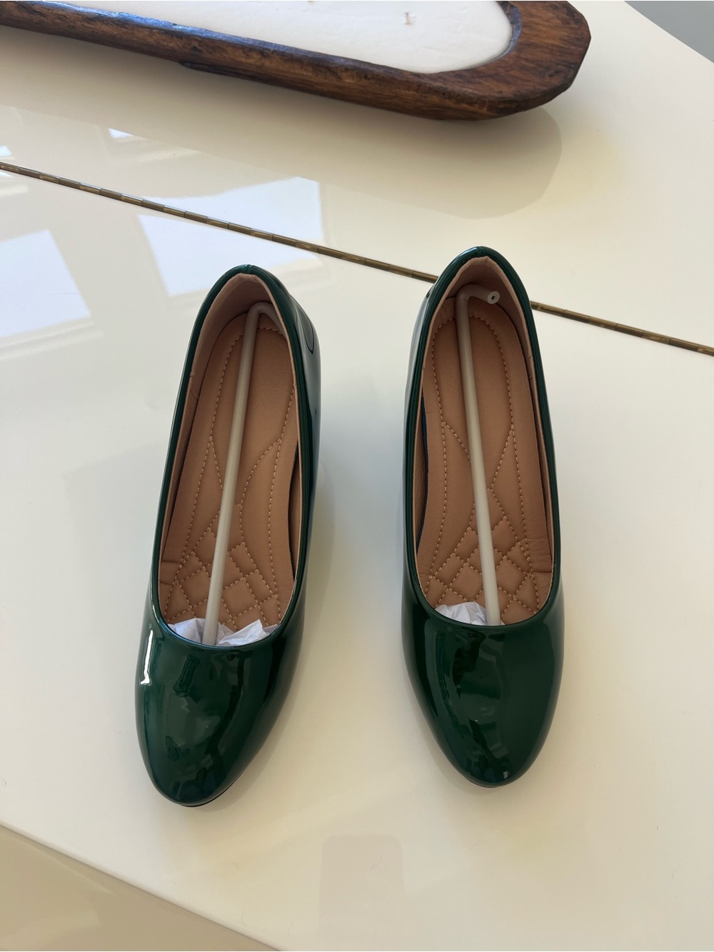 Women’s Dark Green Patent Round-Toe Ballet Flats